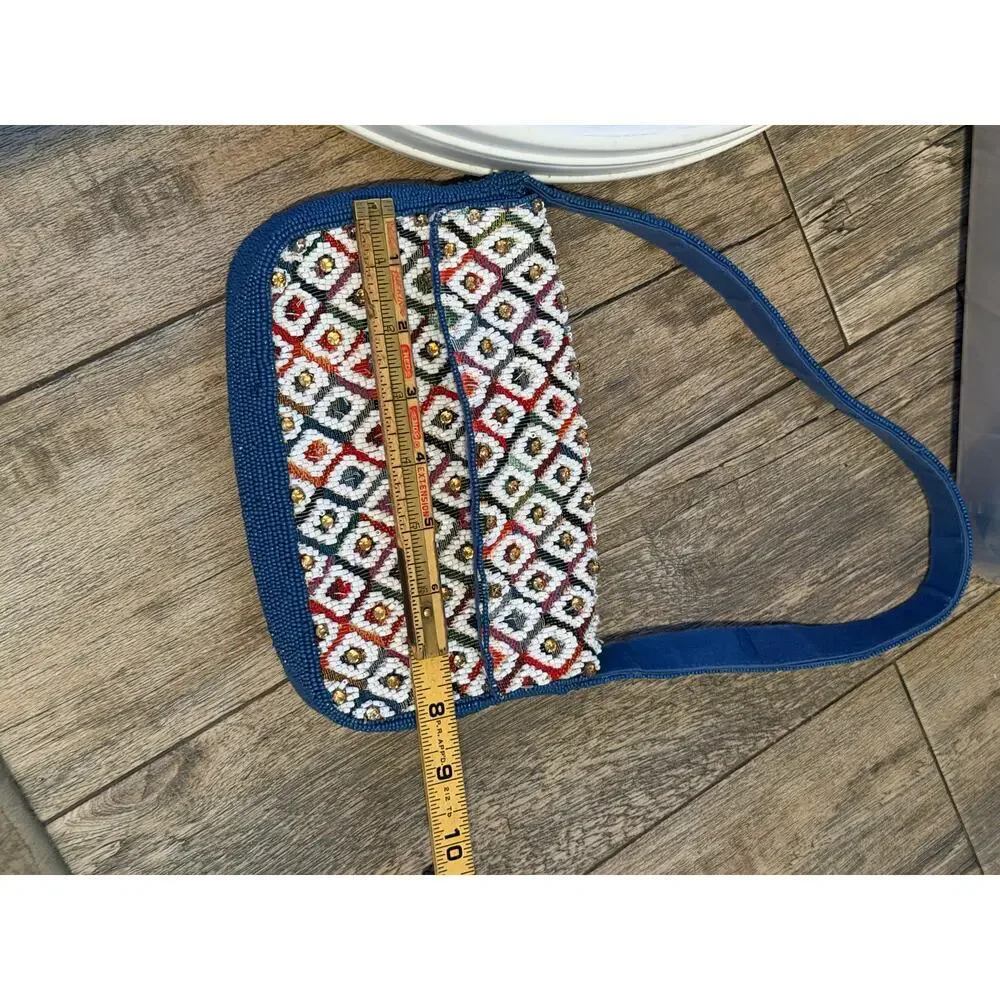 Anthropologie Maeve Fiona Beaded Bag Shoulder Straps Blue - Picture 5 of 9